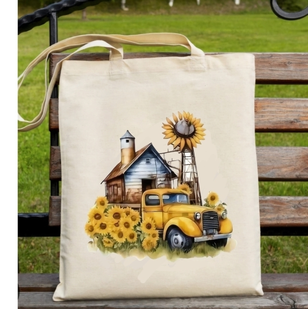 Vintage Truck with Fall Flowers Tote Bag.